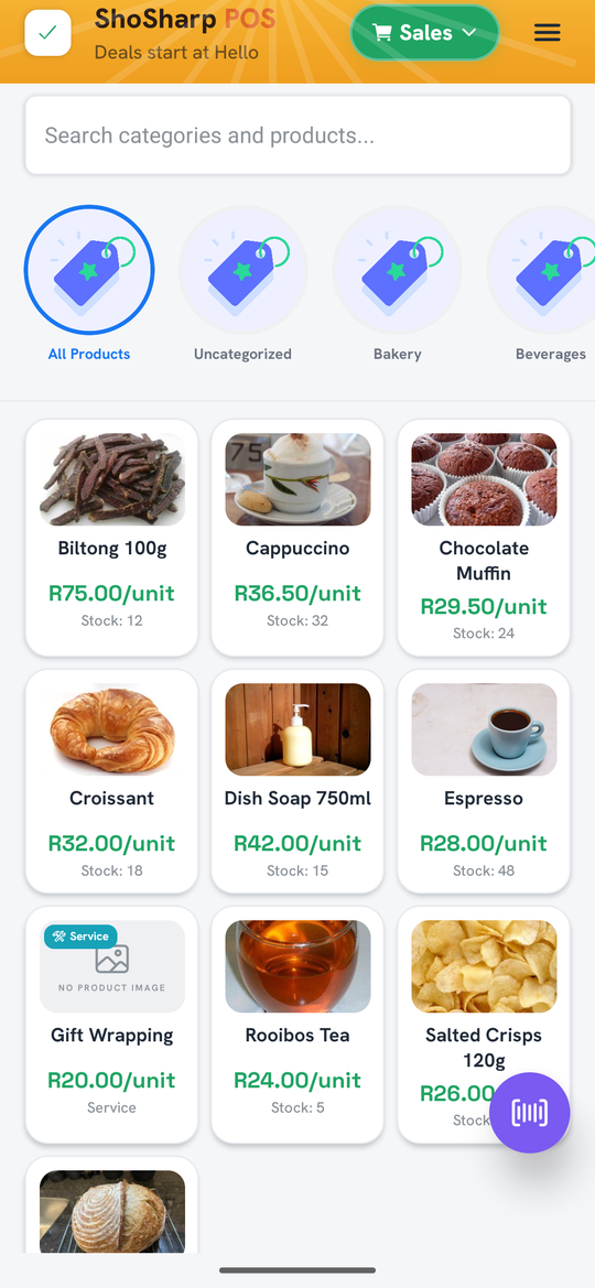 ShoSharp Sell screen — phone