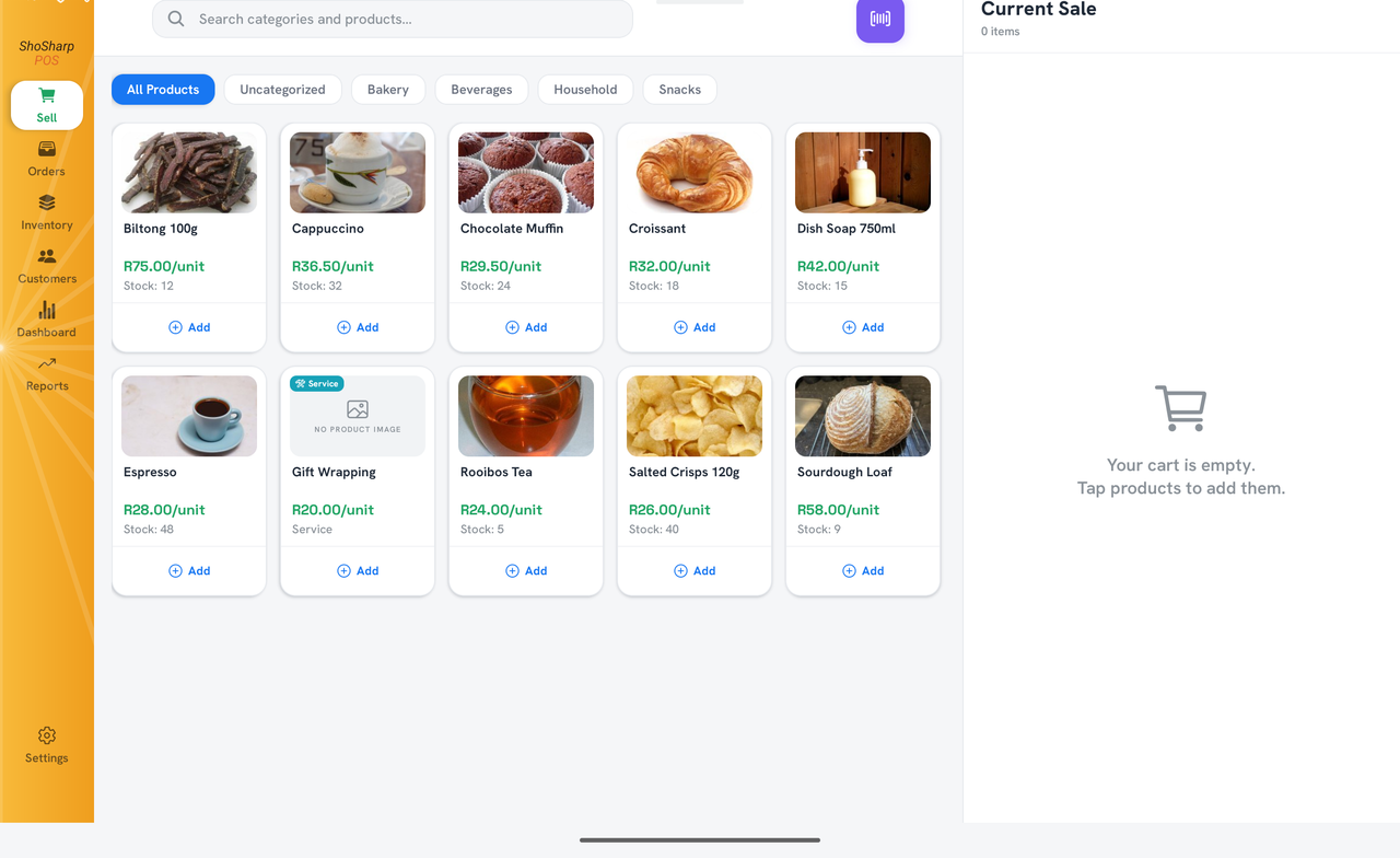 ShoSharp Sell — tablet layout